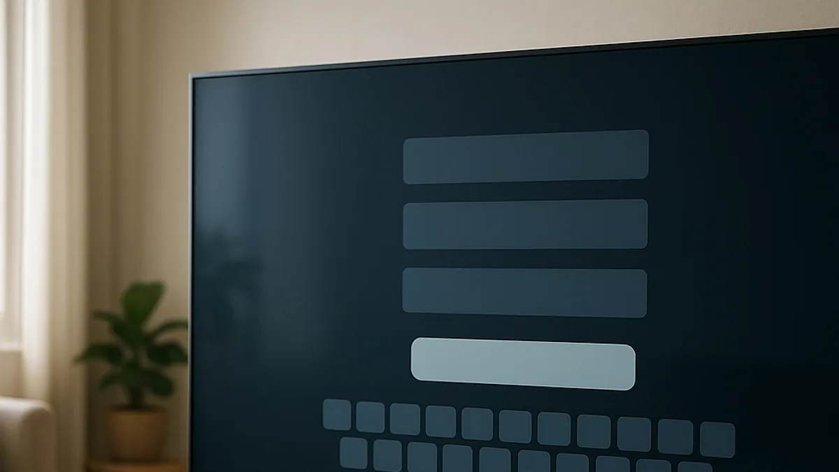 Tela de login de um app na TV com teclado virtual aberto