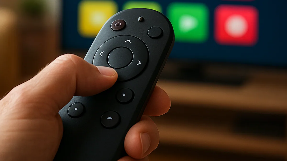 Controle com ponteiro selecionando um app na loja da TV LG