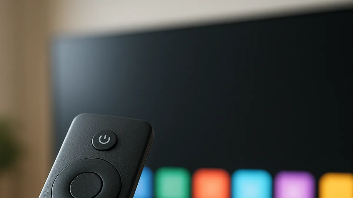 Controle fino apontado para a faixa de apps da TV Samsung